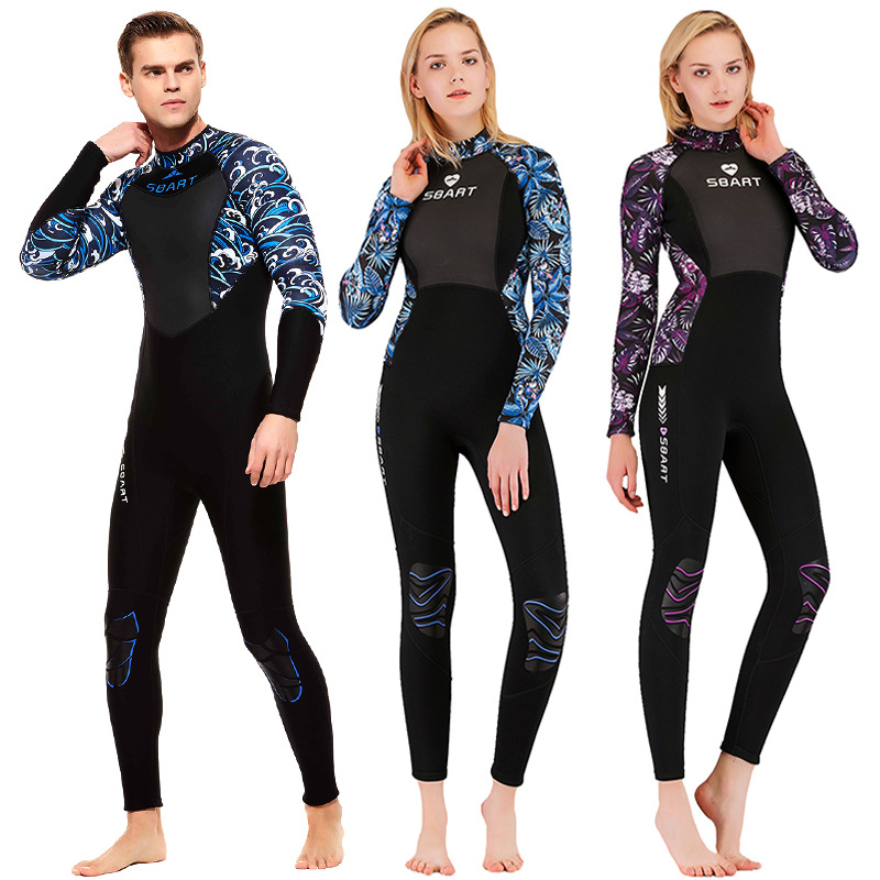 SharkBate 3mm One-Piece Swimsuit Long-Sleeved Warm Surfing Jellyfish Suit Sun Protection Couple Diving Suit Autumn and Winter