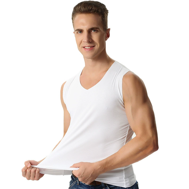 Мужская Новая летняя Тонкая Повседневная Свободная жилетка больших размеров плюс размер стрейч 2x2 в рубчик с хлопковым рукавом с широким плечом