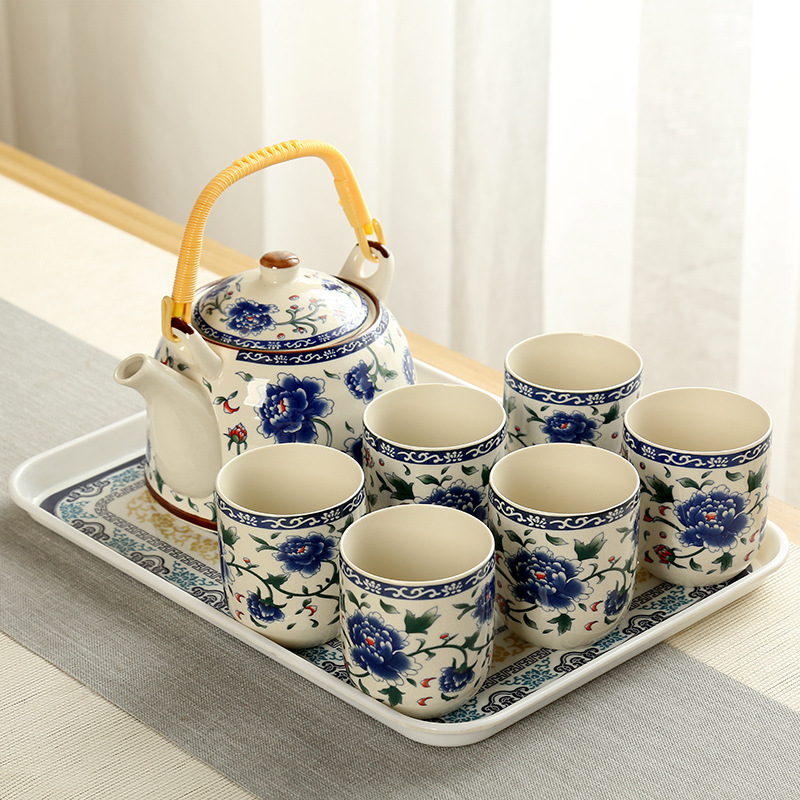 Tetera grande bandeja de té cerámica porcelana azul y blanca Kung Fu haz olla hogar simple juego de té traje bandeja una olla seis tazas