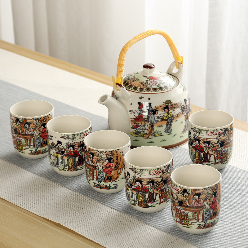 Tetera grande bandeja de té cerámica porcelana azul y blanca Kung Fu haz olla hogar simple juego de té traje bandeja una olla seis tazas