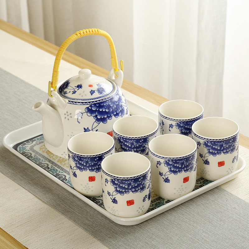 Tetera grande bandeja de té cerámica porcelana azul y blanca Kung Fu haz olla hogar simple juego de té traje bandeja una olla seis tazas