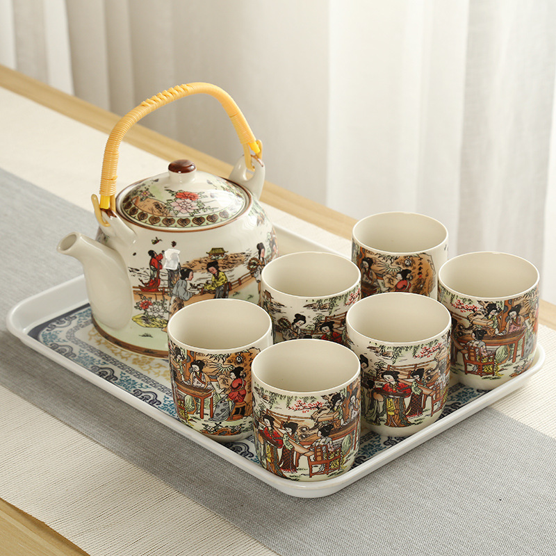 Tetera grande bandeja de té cerámica porcelana azul y blanca Kung Fu haz olla hogar simple juego de té traje bandeja una olla seis tazas