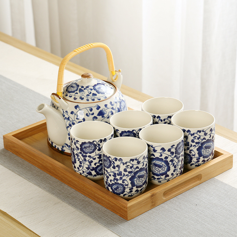Tetera grande bandeja de té cerámica porcelana azul y blanca Kung Fu haz olla hogar simple juego de té traje bandeja una olla seis tazas