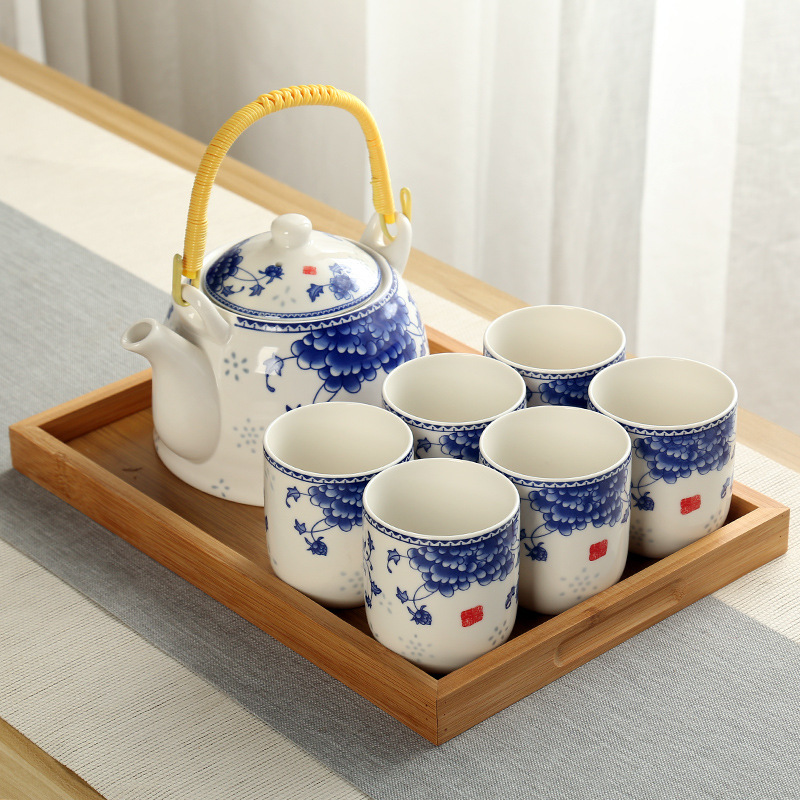 Tetera grande bandeja de té cerámica porcelana azul y blanca Kung Fu haz olla hogar simple juego de té traje bandeja una olla seis tazas