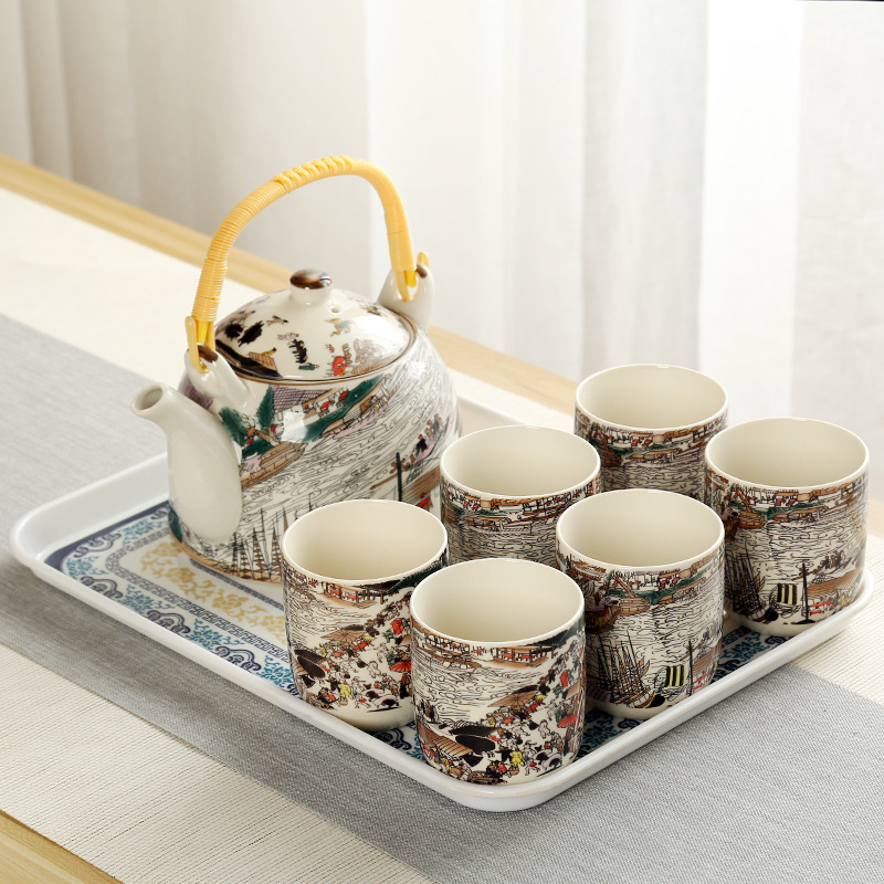 Tetera grande bandeja de té cerámica porcelana azul y blanca Kung Fu haz olla hogar simple juego de té traje bandeja una olla seis tazas