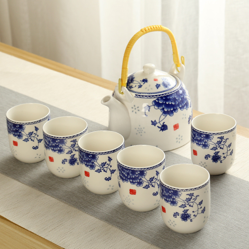 Tetera grande bandeja de té cerámica porcelana azul y blanca Kung Fu haz olla hogar simple juego de té traje bandeja una olla seis tazas