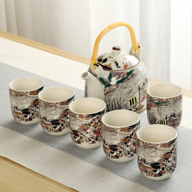 Tetera grande bandeja de té cerámica porcelana azul y blanca Kung Fu haz olla hogar simple juego de té traje bandeja una olla seis tazas