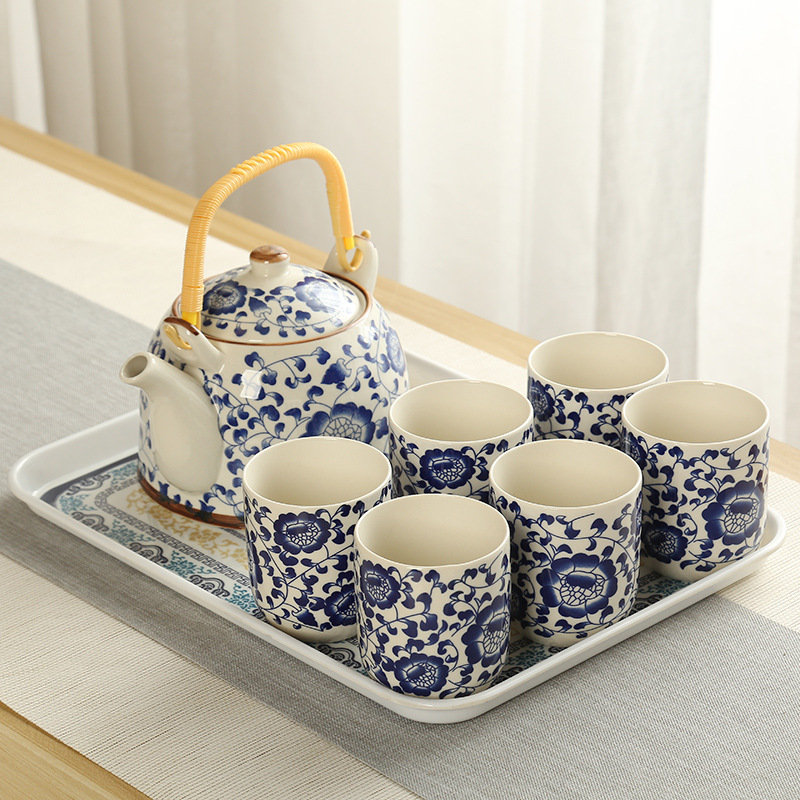 Tetera grande bandeja de té cerámica porcelana azul y blanca Kung Fu haz olla hogar simple juego de té traje bandeja una olla seis tazas
