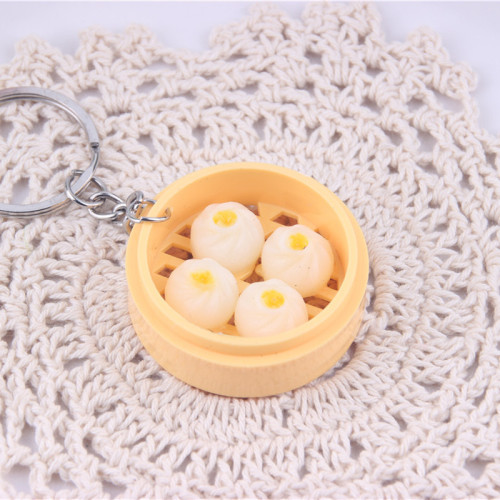 Chinese style simulated food pendant mini steamer keychain xiaolongbao cage model early education toys wholesale