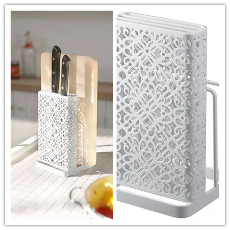 Nórdico cuchillo rack multifuncional suministros de cocina herramienta de almacenamiento rack de hierro cuchillo rack tabla de cortar drenaje al por mayor