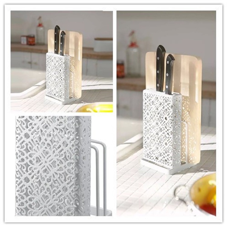 Nórdico cuchillo rack multifuncional suministros de cocina herramienta de almacenamiento rack de hierro cuchillo rack tabla de cortar drenaje al por mayor