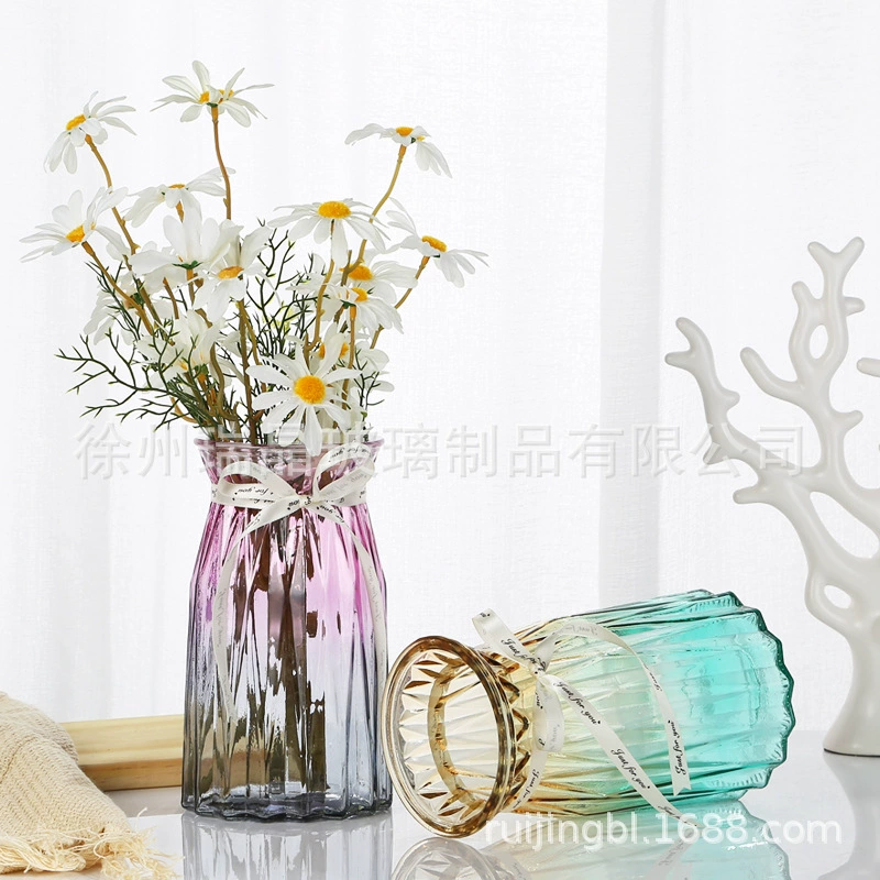 Европейская креативная стеклянная ваза, прозрачная красочная гидропонная стеклянная ваза с вертикальным краем, украшение для гостиной, цветочная композиция, украшения