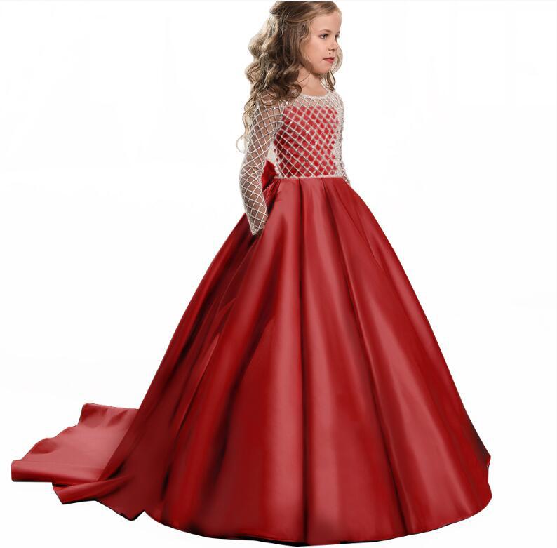 Comercio exterior transfronterizo nueva ropa para niños vestido para niños niñas encaje satén arco pequeño vestido de princesa de niña de flores