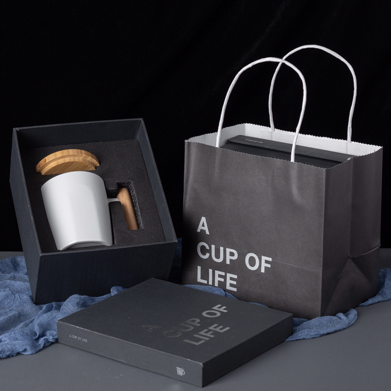 Taza de cerámica de madera original taza de café taza de taza de agua taza de oficina caja de regalo LOGO impresa