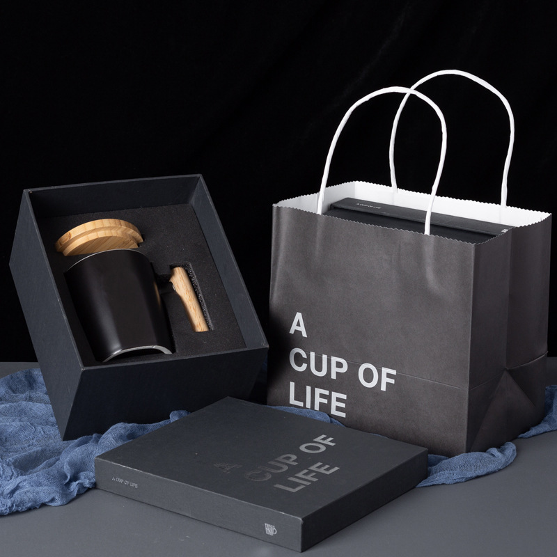 Taza de cerámica de madera original taza de café taza de taza de agua taza de oficina caja de regalo LOGO impresa