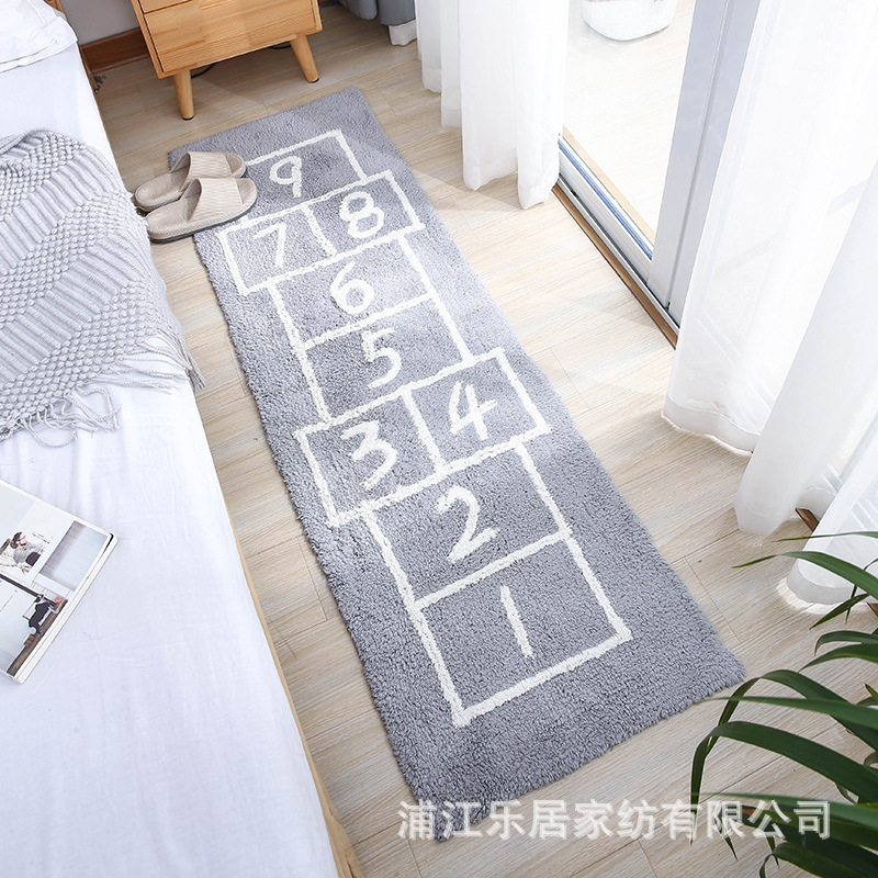 ins Style Digital Checkers Bedroom Bedside Cotton Mat Entrance Long Rug Kitchen Oil Absorbent Water Absorbent Foot Mat Bed
