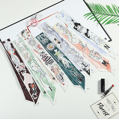 2021 New Tarot High-Quality Twill Satin English Alphabet Cute Little Silk Scarf Simulated Silk Korean Style Decorative Small Neck Scarf