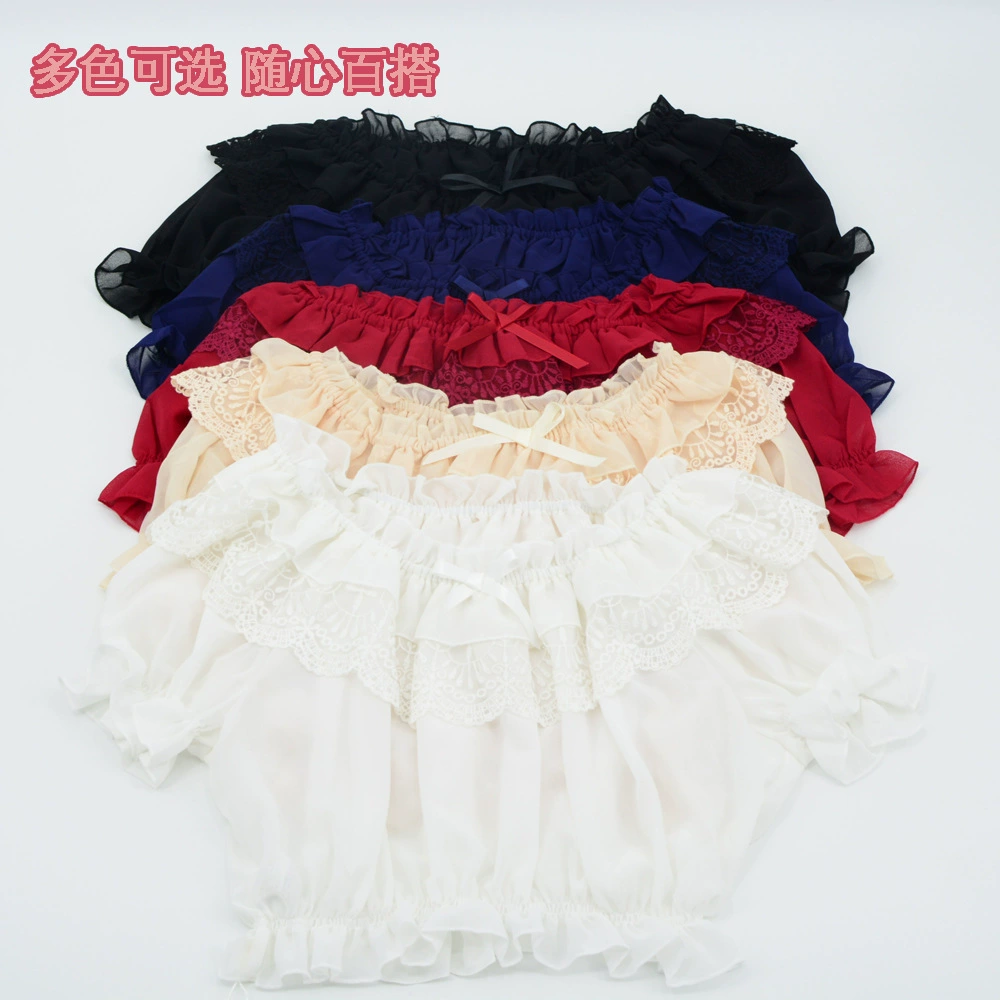 "Внутренний Без Бретелек" Новый Лолита Внутреннее Плечо Свободный Пузырь Рукав Кружева Раффлед База Без Бретелек
