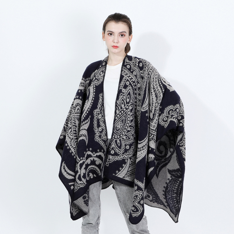 2025 New Cross-Border European and American Fashion Autumn and Winter Faux Cashmere Women's Scarf Versatile Warm Shawl Split Cape
