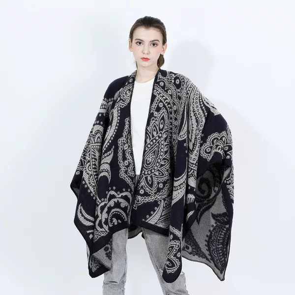 2025 New Cross-Border European and American Fashion Autumn and Winter Faux Cashmere Women's Scarf Versatile Warm Shawl Split Cape