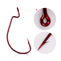 7316 Crankbait Hook Wide Belly Red Fish Hook 2#—5/0# Single Hook Red Electroplated Crankbait Hook Sea Fishing Texas Rig