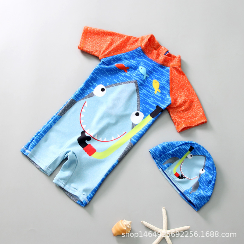 Cartoon children's shark, cute quick dry swimwear for men and women, Korean style, sun protection
