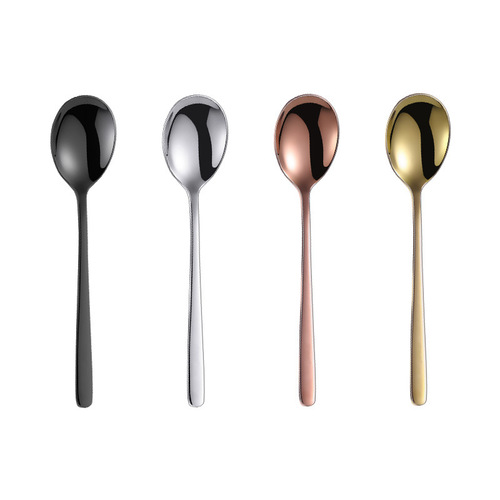 304 Long Handle Korean Style Spoon Household Ladle Creative Titanium Plated Long Soup Ladle Stirring Spoon Dessert Coffee Gift Spoon