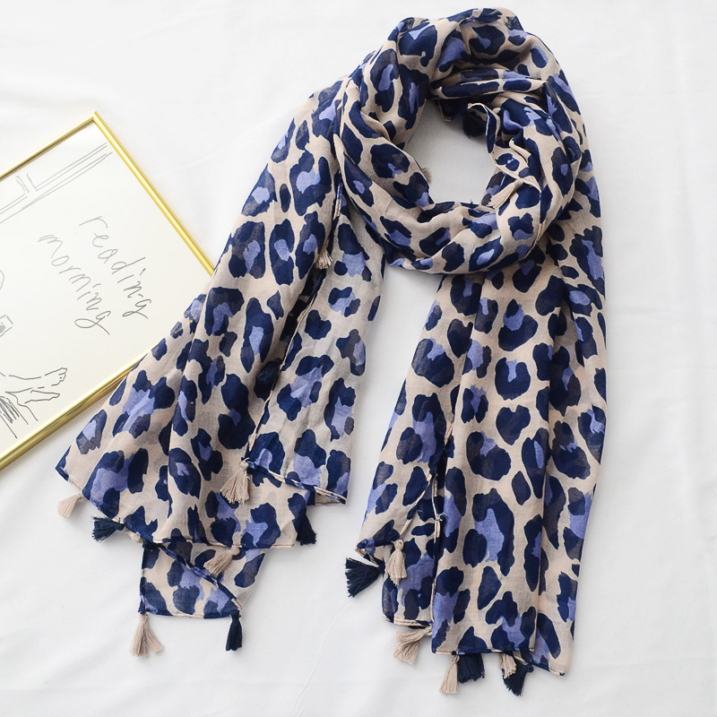 Nueva Dongdaemun púrpura leopardo impresión bufanda cuatro estaciones todo partido algodón y lino borla bufanda decorativa viaje Toalla de playa