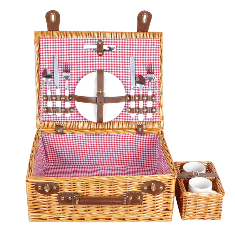 Exclusivo transfronterizo Willow Picnic Basket cesta de aislamiento de ratán cesta de picnic cesta de mimbre cesta de almacenamiento plegable