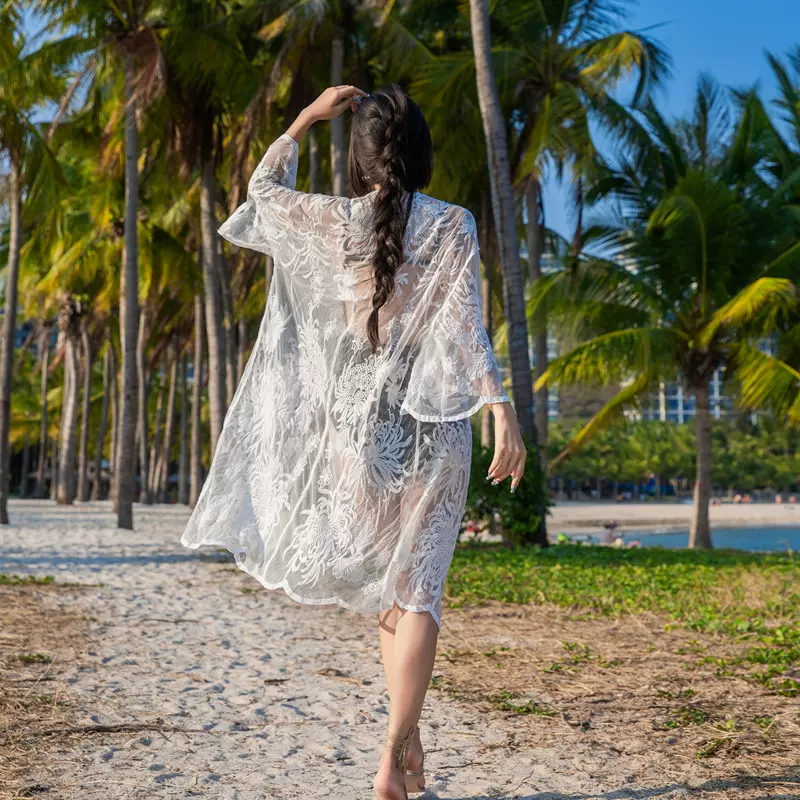 2026新款蕾丝罩衫性感比基尼外罩衫沙滩外套度假防晒开衫泳衣外搭