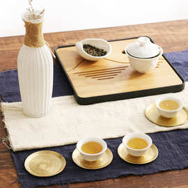 手工黄铜杯托锤纹茶托杯垫荷叶茶杯垫日式功夫茶具茶道配