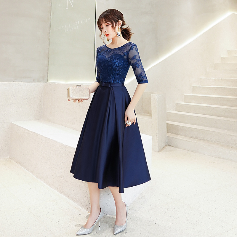 Vestido de dama de honor gris para mujer, nuevo modelo 2025, vestido de otoño para damas de honor, vestido de hermana, vestido de longitud media para banquete de boda, vestido de noche
