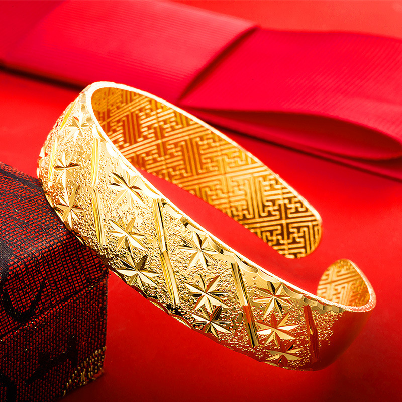 Imitación de oro Baifu pulsera estrellada mujer Vietnam arena oro pulsera ancha de las mujeres estilo coreano pulsera de la suerte estrellada image 3