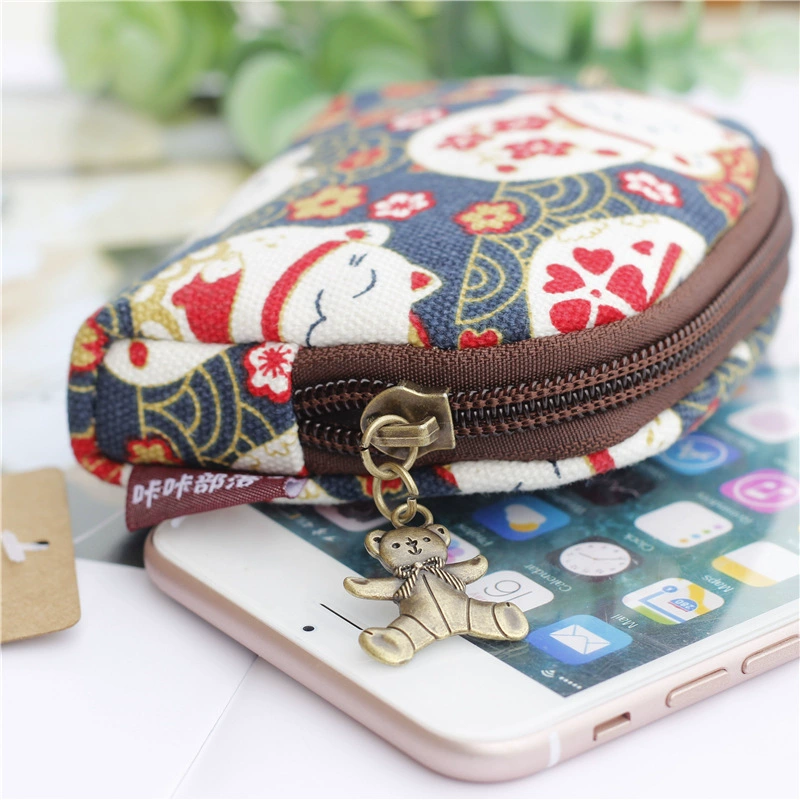 Cartoon Key Wallet Zipper Coin Pouch, Organizer Bag, Cotton Option, 11×2×9 cm