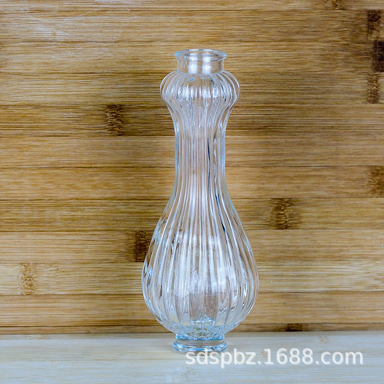 厂家生产制作透明葫芦形香薰玻璃瓶 条纹香水瓶 玻璃灯罩 泡酒瓶