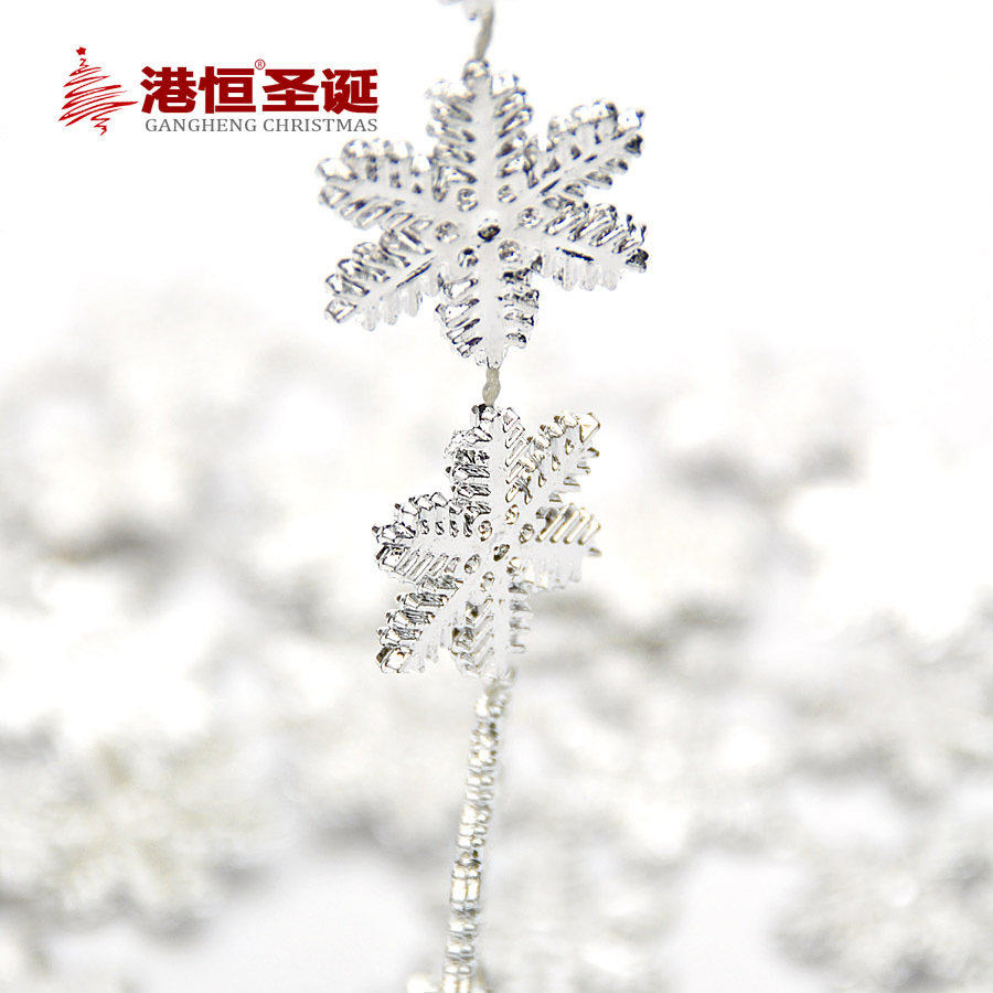 2 M Cadena de cadena de plata del copo de nieve de Navidad adornos del árbol de Navidad cadena tridimensional del copo de nieve decoraciones colgantes de Navidad