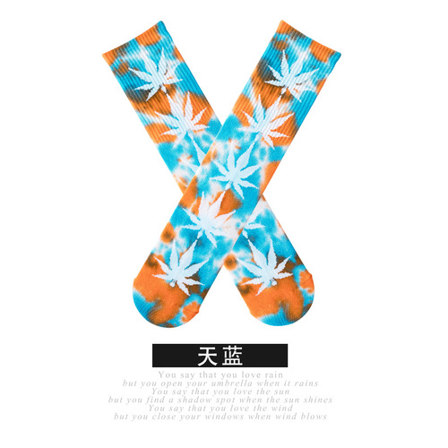 Autumn and winter indigo-dyed men's sports socks, European and American socks, high-top women's cotton socks, street fashion colorful socks, skateboarding 