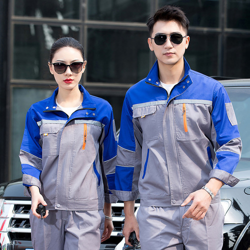 Work clothes long-sleeved suit men's wear-resistant spring and autumn factory clothes workshop work clothes auto repair clothes work clothes labor insurance clothes with embroidered characters