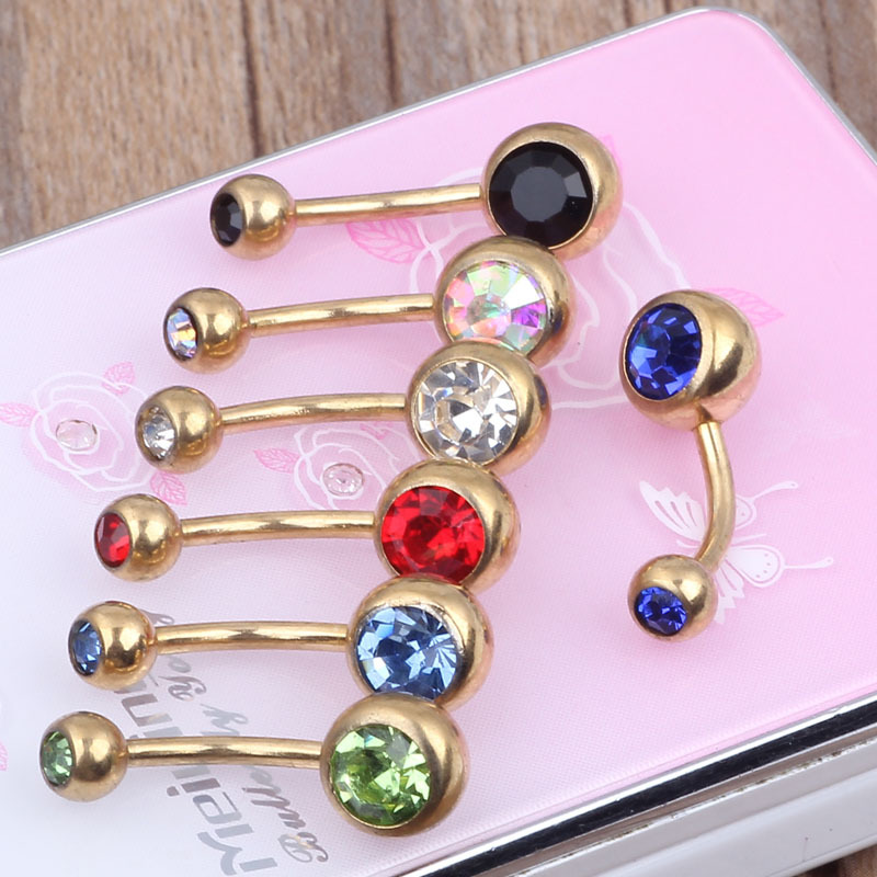 人体穿孔アクセサリーメッキ金色ダブルドリル臍リングチェコドリル臍釘太い棒ピアスパンク風