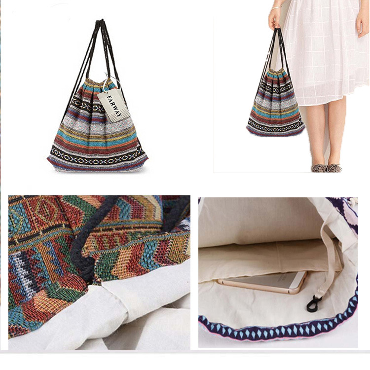 方便简约复古的购物袋 帆布袋女生购物束口袋手提包包 逛街神器