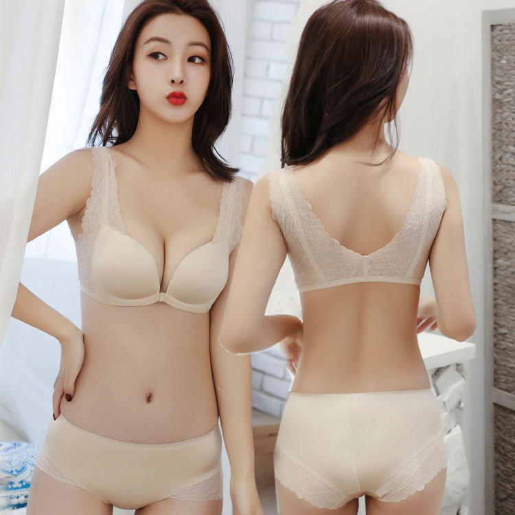 6319 Lace Front Buckle Beautiful Back Bra Set Medium Thick Push-Up No Steel Ring Vest Style Accessory Breasts Underwear Set