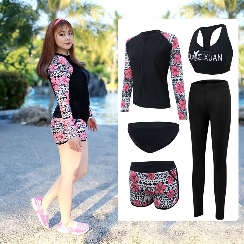 Plus size couple snorkeling suit diving suit split fat jellyfish suit men's and women's long sleeve fat swimsuit quick-drying