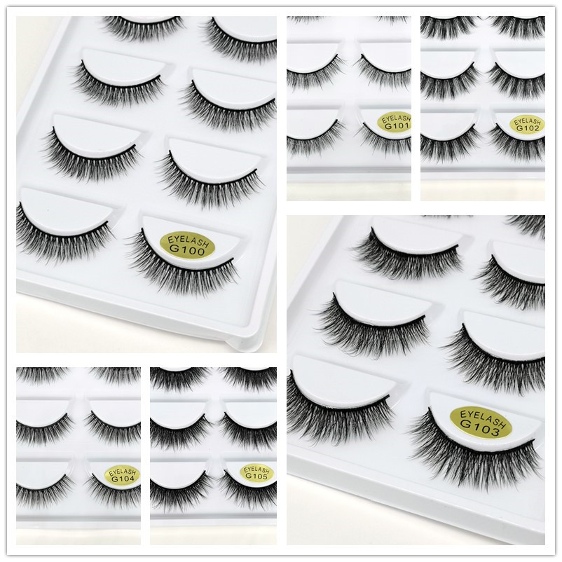 Pestañas postizas 3D 5 pares de maquillaje desnudo fresco natural pestañas realistas tridimensionales cortas serie G100 suministro transfronterizo
