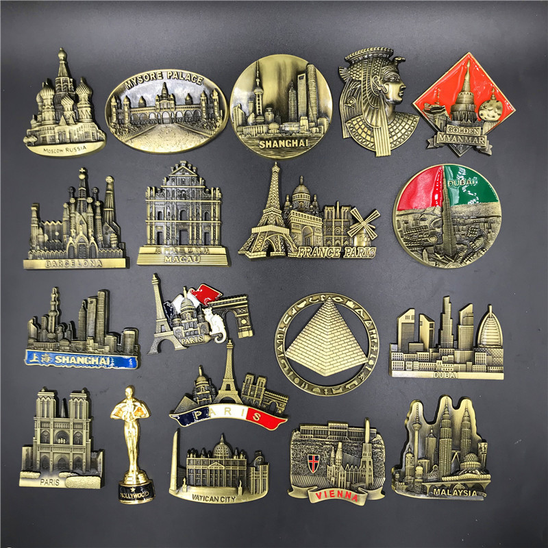 Metal High-End 3D Refrigerator Magnet, United States, Egypt, France, Austria, Spain, Dubai, Russia, Shanghai and Macau