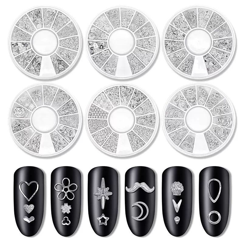 美甲铆钉饰品星月金属合金指甲装饰铆钉镂空合金美甲盒钻12格