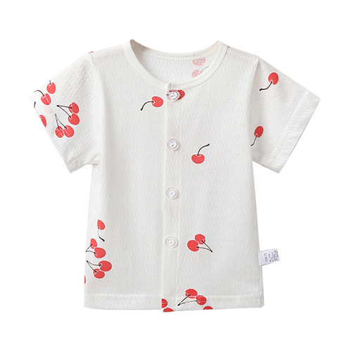 Factory direct sales baby tops summer short-sleeved thin pure cotton male and female baby pajamas cardigan newborn clothes