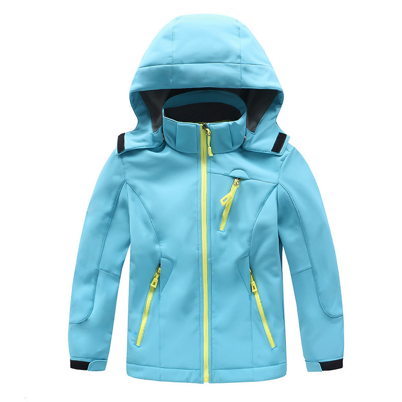 Outdoor children's windproof waterproof soft shell fleece suit wear-resistant warm soft shell hat detachable