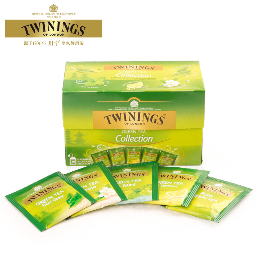 波兰进口Twinings英国川宁绿茶精选5种口味绿茶包袋泡茶