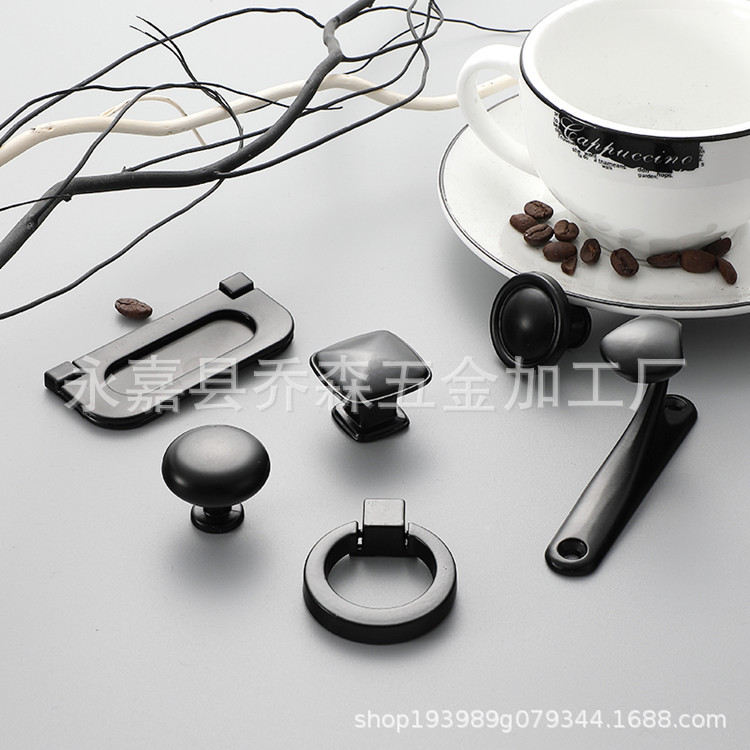 黑色单孔铝合金拉手柜门把手橱柜衣柜抽屉拉手家具五金把手挂衣钩