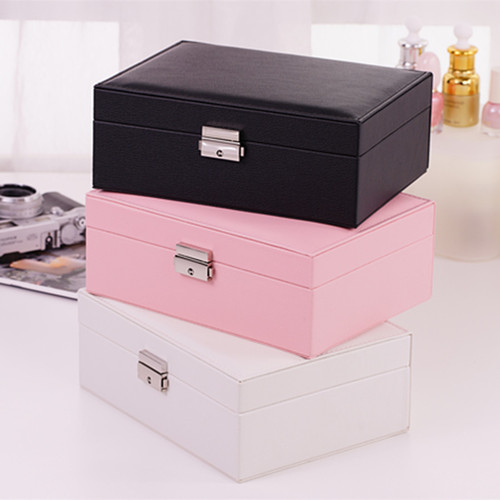 A jewelry box, double-layer jewelry organizer, multifunctional accessory storage, leather-made.